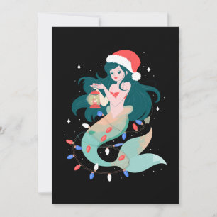 Christmas Mermaid Santa Hat Lantern Lights Xmas Invitation