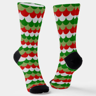 Christmas Mermaid Scales Sparkle Holiday Pattern Socks