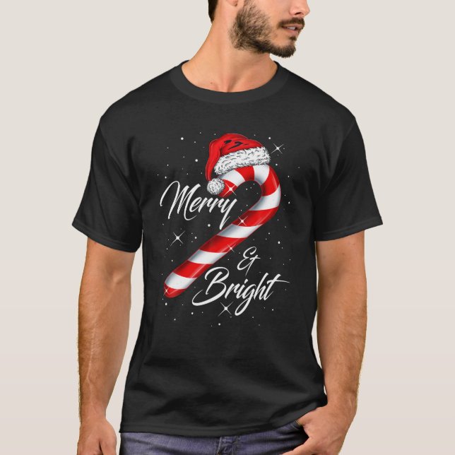 Christmas Merry and Bright Candy Cane Santa Hat Wo T-Shirt (Front)