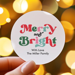 Christmas Merry And Bright Colourful Holiday Gift Classic Round Sticker