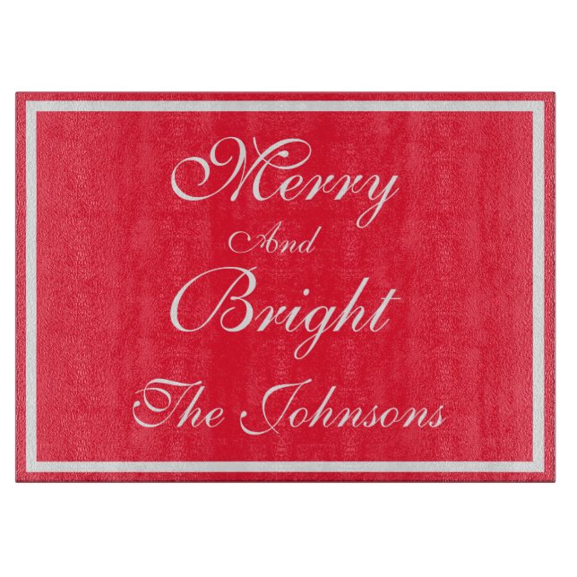 Christmas Merry And Bright Custom Name Cute Red Cutting Board (Front)