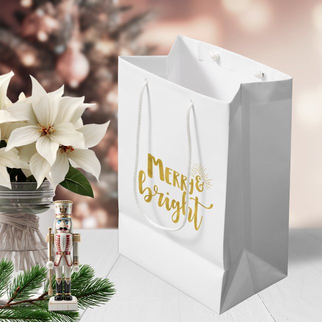 Christmas Merry and Bright Faux Gold Typography Medium Gift Bag (Christmas Merry and Bright Faux Gold Typography Medium Gift Bag)