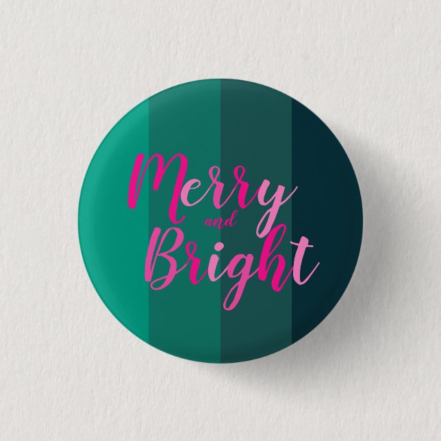 Christmas Merry and Bright Green Pink 3 Cm Round Badge (Front)
