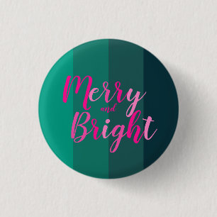 Christmas Merry and Bright Green Pink 3 Cm Round Badge