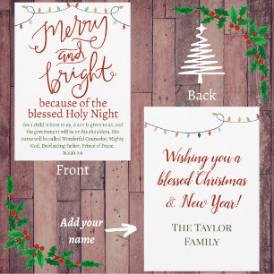 Christmas Merry and Bright Holy Night Red & Green  Card