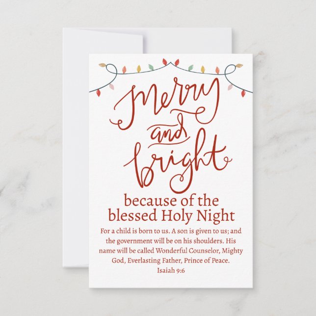 Christmas Merry and Bright Holy Night Red Script Card (Front)
