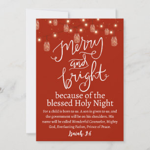 Christmas Merry and Bright Holy Red Mason Light Holiday Card