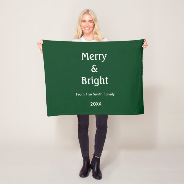 Christmas Merry And Bright Hunter Green Gift Decor Fleece Blanket (In Situ)