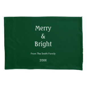 Christmas Merry And Bright Hunter Green Gift Decor Pillowcase