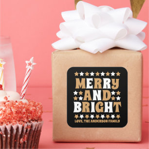 Christmas Merry and Bright Modern Bold Gold Black Square Sticker