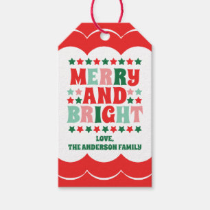 Christmas Merry and Bright Modern Bold Pink Red Gift Tags