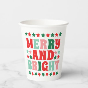 Christmas Merry and Bright Modern Bold Pink Red Paper Cups
