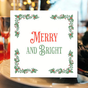 Christmas Merry And Bright Modern Pastel Red Green Napkin