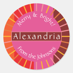 Christmas Merry and Bright Personalised Family Classic Round Sticker