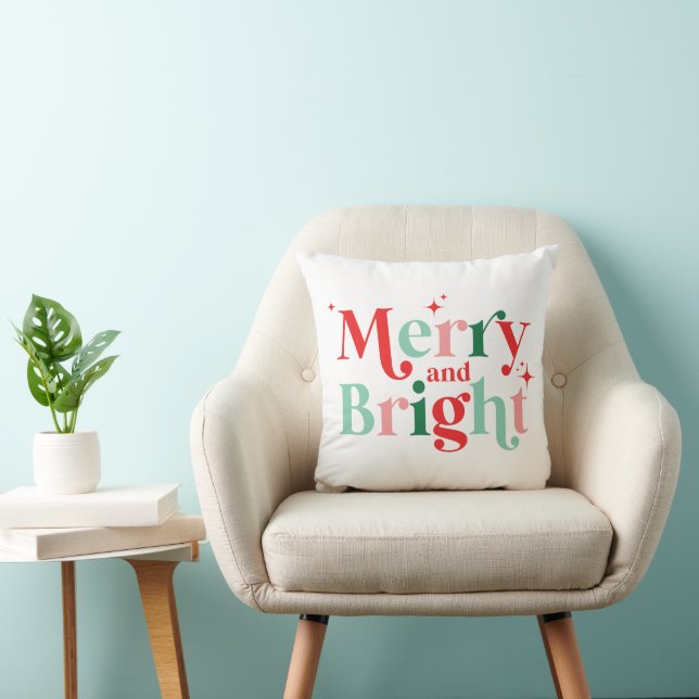 christmas merry and bright pink red cushion (Chair)