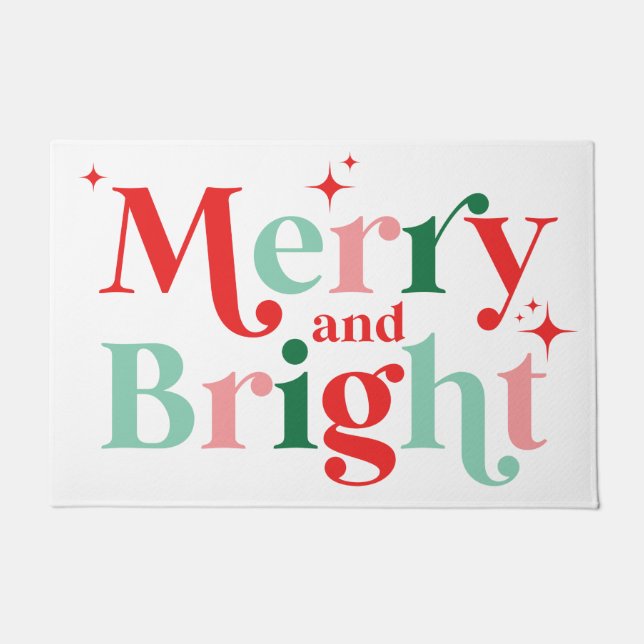 christmas merry and bright pink red doormat (Front)