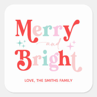 Christmas Merry and Bright Pink Red gift Sticker