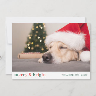 Christmas Merry and Bright Pink Red Green Photo Card