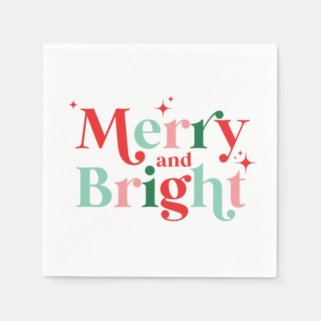 christmas merry and bright pink red modern font napkin (Front)