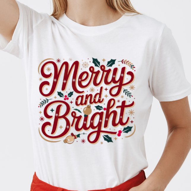 Christmas merry and bright pink red modern font T-Shirt (Creator Uploaded)