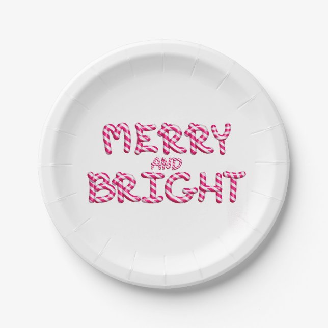 Christmas Merry and Bright Red Candy Cane Holiday  Paper Plate (Front)
