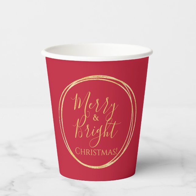 Christmas Merry and Bright Red Gold Paper Cups (Front)
