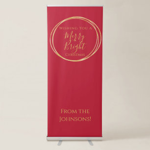 Christmas Merry and Bright Red Gold Party Retractable Banner