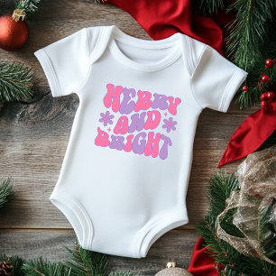 Christmas Merry And Bright Retro Groovy Festive Baby Bodysuit
