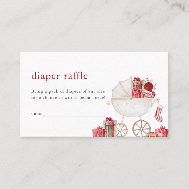 Christmas Merry Baby Shower Diaper Raffle Card (Front)