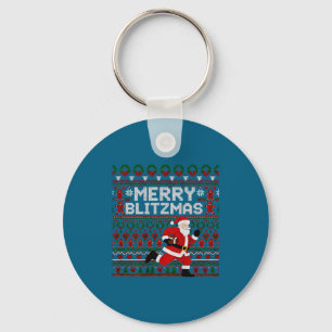 Christmas Merry Blitzmas Santa Football Ugly Sweat Key Ring