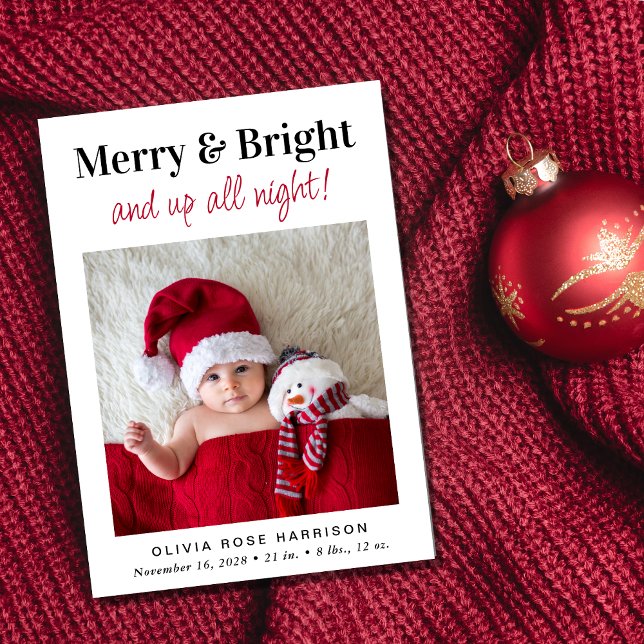 Christmas Merry Bright 4 Photo Holiday Birth Announcement (A beautiful and unique way to thank family and friends and introduce them to your Christmas  baby)