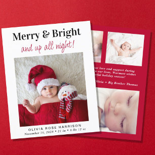 Christmas Merry Bright Photo Birth Announcement