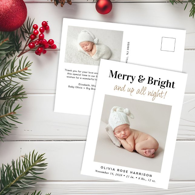 Christmas Merry Bright Photo Holiday Birth Announcement Postcard (Creator Uploaded)