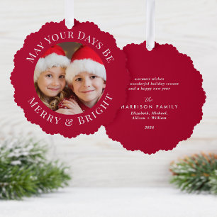 Christmas Merry Bright Photo Red Holiday Tree Decoration Card
