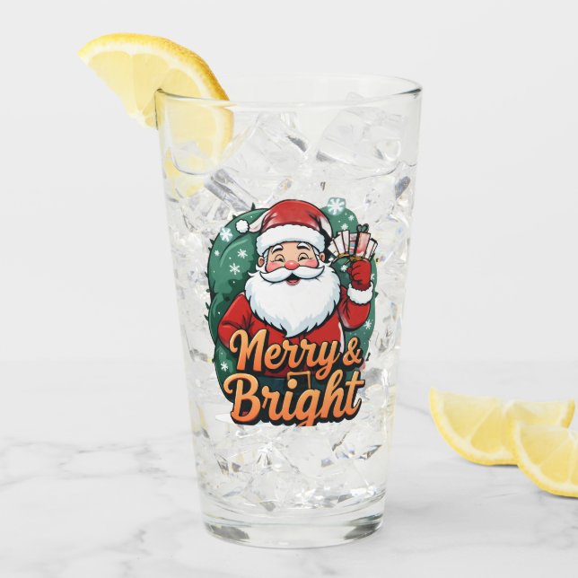 Christmas – “Merry & Bright Santa” Glass (Front Ice)