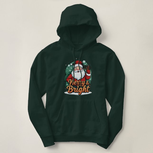 Christmas – “Merry & Bright Santa” Hoodie (Design Front)