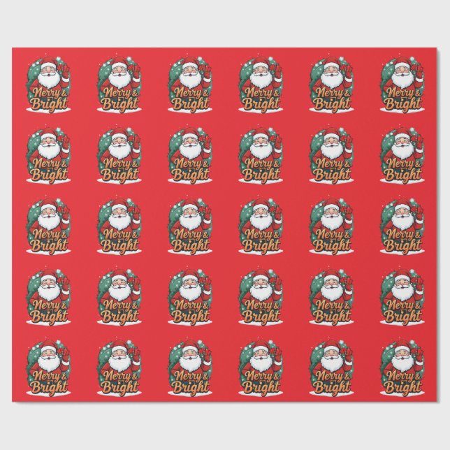 Christmas – “Merry & Bright Santa” Wrapping Paper (Flat)