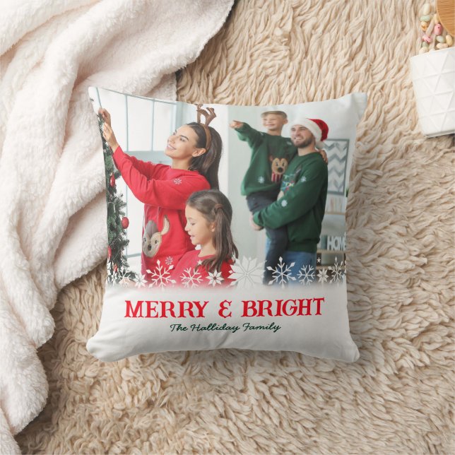 Christmas Merry & Bright Snowflake 2 Photo Family  Cushion (Blanket)