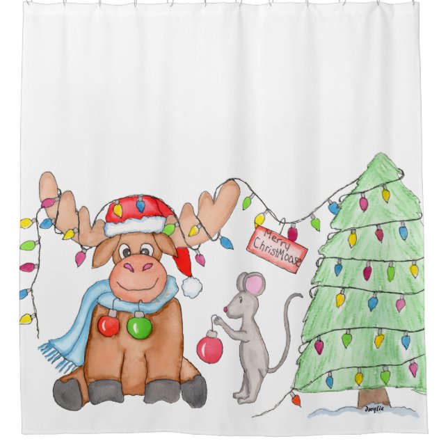 Christmas - Merry Christ-Moose! Shower Curtain (Front)