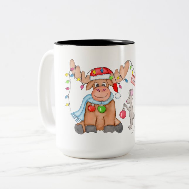 Christmas - Merry Christ-Moose! Two-Tone Coffee Mug (Front Left)