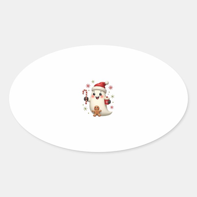 Christmas Merry Christmas For Gift Christmas Ghost Oval Sticker (Front)