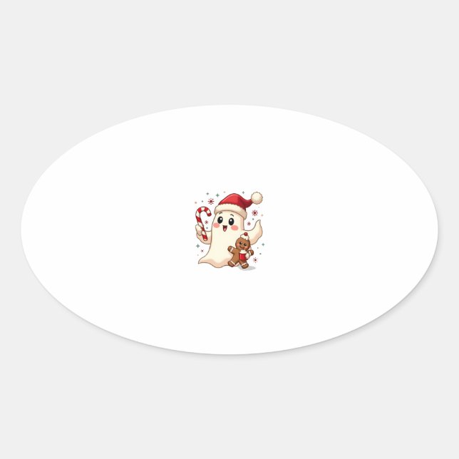 Christmas Merry Christmas For Gift Christmas Ghost Oval Sticker (Front)