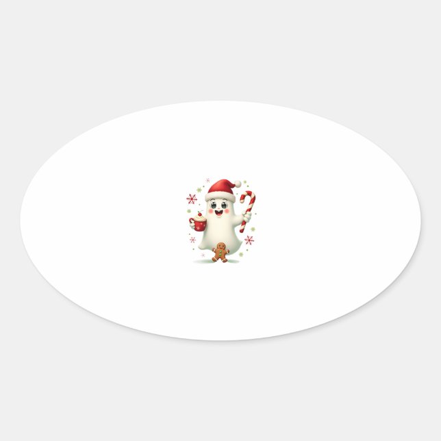 Christmas Merry Christmas For Gift Christmas Ghost Oval Sticker (Front)