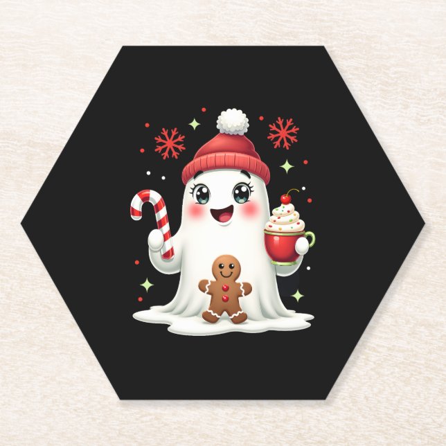Christmas Merry Christmas For Gift Christmas Ghost Paper Coaster (Front)