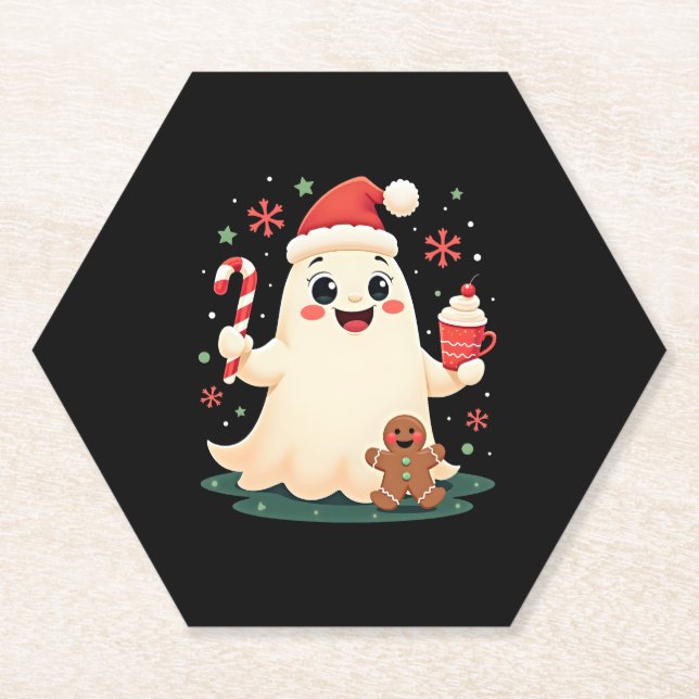 Christmas Merry Christmas For Gift Christmas Ghost Paper Coaster (Front)