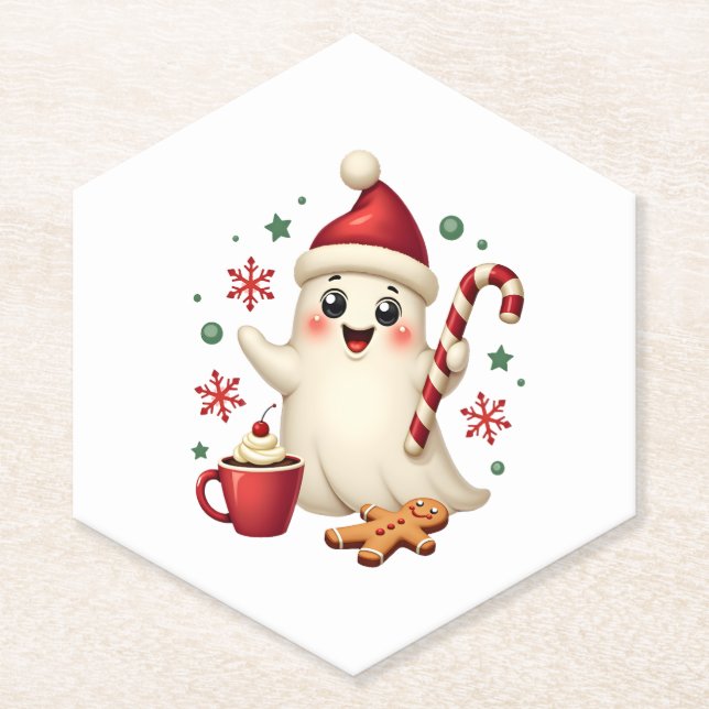 Christmas Merry Christmas For Gift Christmas Ghost Paper Coaster (Front)