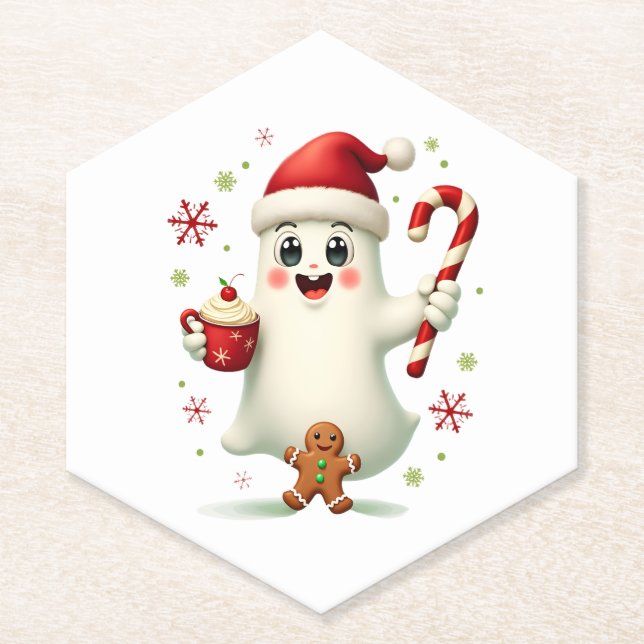 Christmas Merry Christmas For Gift Christmas Ghost Paper Coaster (Front)