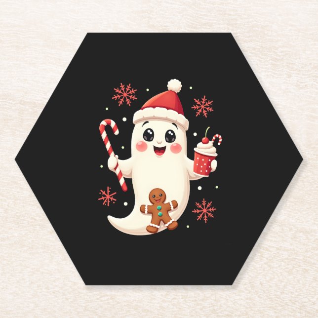 Christmas Merry Christmas For Gift Christmas Ghost Paper Coaster (Front)