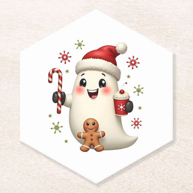 Christmas Merry Christmas For Gift Christmas Ghost Paper Coaster (Front)