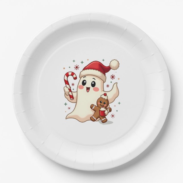 Christmas Merry Christmas For Gift Christmas Ghost Paper Plate (Front)